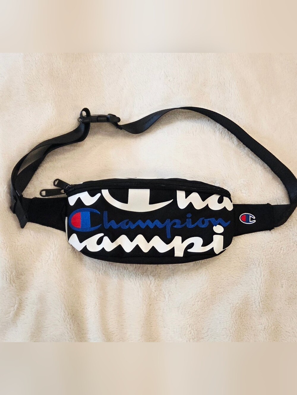 Unisex Champion Black Logo Waist Or Sling Bag - Bold Script